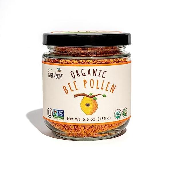 Greenbow Organic Bee Pollen - 100% USDA Certified Organic, Non-GMO, Halal, Kosher Certified, Pure & Natural Bee Pollen - Superfood Packed with Proteins, Vitamins & Minerals - Glute