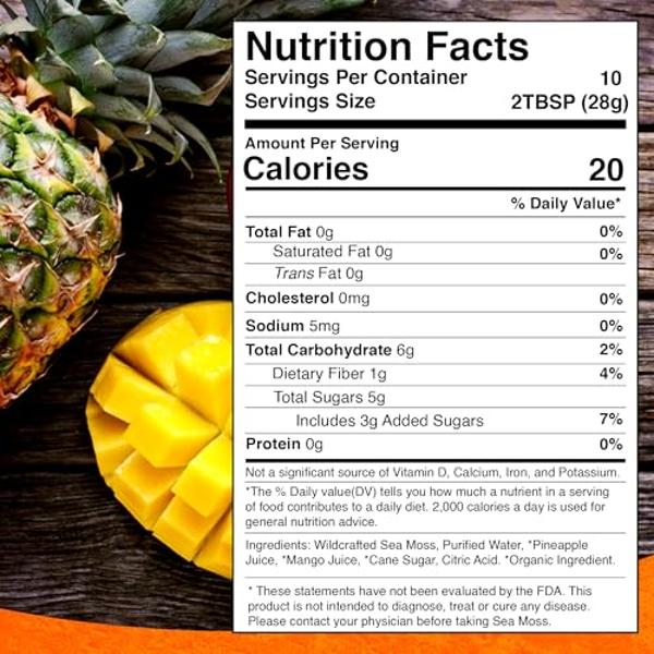 WELLNESS LABSRX Irish Sea Moss Gel Organic Raw - Wildcrafted Superfood Seamoss Gel - Pineapple Mango Flavor, Vitamin and Mineral-Rich from Pristine Caribbean Waters - 10 oz.