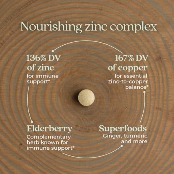 New Chapter Zinc Supplement, Fermented Zinc Complex, ONE Daily for Immune Support + Skin Health, Mineral-Balancing Formula Rich in Copper, Easy to Swallow & Digest, 60 Count (2 Mon