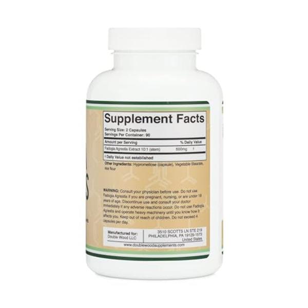 Fadogia Agrestis 600mg Per Serving (180 Capsules) Powerful Extract to Support Athletic Performance (Third Party Tested, Non-GMO, Vegan, Gluten Free) by Double Wood