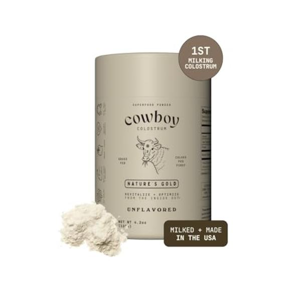COWBOY COLOSTRUM Powder - Bovine Colostrum Powder for Women & Men - First Day Milking Whole Colostrum - Grass Fed Colostrum Supplement for Gut Health, Immunity, Skin & Hair (Unflav