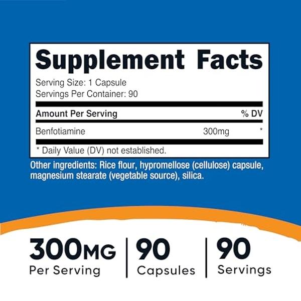 Nutricost Benfotiamine 300mg, 90 Capsules - Gluten Free, Non-GMO, and Vegetarian Friendly Fat Soluble Vitamin B1