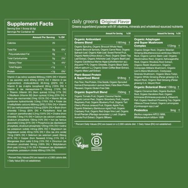 Huel Daily Greens Lemon & Ginger | Superfood Greens Powder | 91 Vitamins, Minerals, and Wholefood-Sourced Ingredients | Adaptogens, Antioxidants, Gut-Friendly Probiotics | 30 Servi