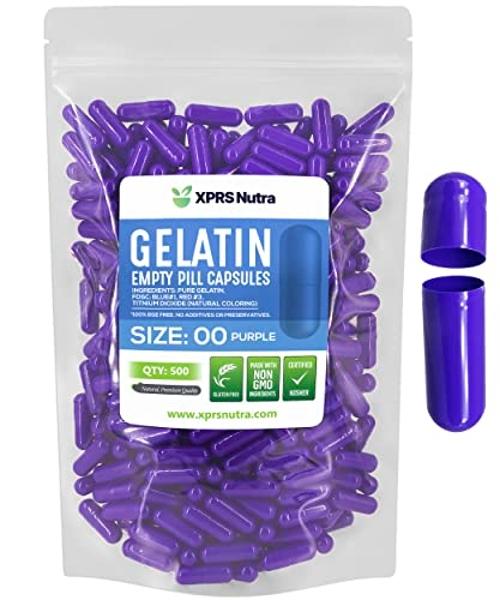 XPRS Nutra Size 00 Empty Capsules - 500 Count Empty Gelatin Capsules - Pills DIY Capsule Filling - Fillable Pill Gel Caps for Do-It-Yourself Supplements (Purple)