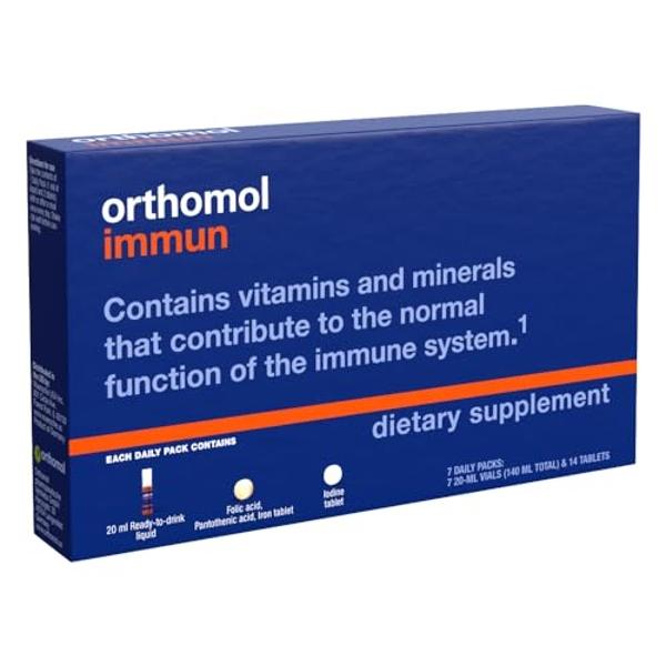 Orthomol Immun Vial, Daily Liquid Immune Support Supplement, 7-Day Supply, Includes Vitamins A, B, C, D, E, Zinc & Iodine, Premium Formula for Enhanced Immune Defense & Overall Vit