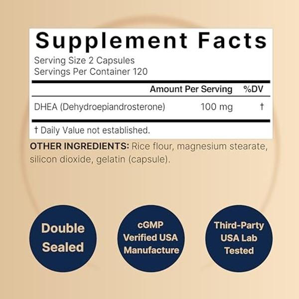 NatureBell DHEA 100mg for Men & Women, 240 Capsules | Max Strength, Micronized Grade for Better Absorption – Supports Energy Level, Metabolism & Healthy Aging – Non-GMO, Made in U.