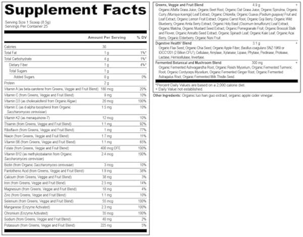 Ancient Nutrition, Vitamin Powder, One Bottle Made from Real Fruits, Vegetables and Herbs, for Digestive and Energy Support, 25 Servings, 7.5oz