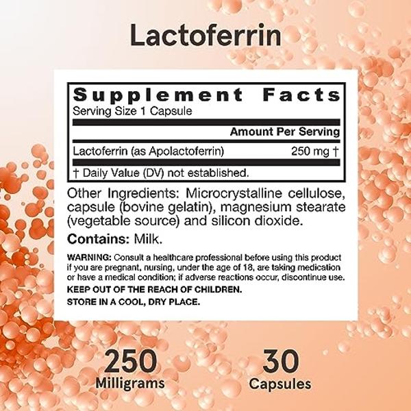Jarrow Formulas Lactoferrin 250 mg - Immune-Supporting Glycoprotein - For Healthy Immune System Support & Iron Absorption - Freeze Dried - Gluten Free - Non-GMO - 30 Capsules (Serv