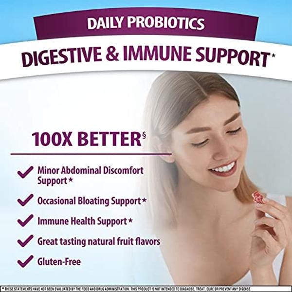 Digestive Advantage Daily Probiotic Gummies for Digestive & Gut Health for Men and Women, Superfruit Flavor, Red, 180 Count, Pack of 2