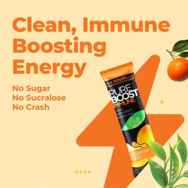 Pureboost Immune Clean Energy Booster, Refreshing Energy Drink Mix and Immunity Supplement with Elderberry, 1,200 mg Vitamin C, Vitamins A + D, and Zinc. (Tangerine Twist, 30 Count