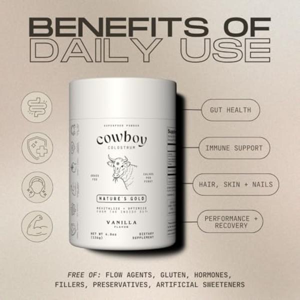 COWBOY COLOSTRUM Powder - Bovine Colostrum Powder for Women & Men - First Day Milking Whole Colostrum - Grass Fed Colostrum Supplement for Gut Health, Immunity, Skin & Hair (Unflav