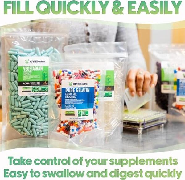 XPRS Nutra Size 00 Empty Capsules - 500 Count Empty Gelatin Capsules - Empty Pill Capsules - DIY Capsule Filling - Fillable Pill Capsules Empty Gel Caps (Green/White)