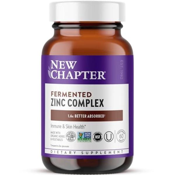 New Chapter Zinc Supplement, Fermented Zinc Complex, ONE Daily for Immune Support + Skin Health, Mineral-Balancing Formula Rich in Copper, Easy to Swallow & Digest, 60 Count (2 Mon