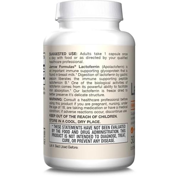 Jarrow Formulas Lactoferrin 250 mg - Immune-Supporting Glycoprotein - For Healthy Immune System Support & Iron Absorption - Freeze Dried - Gluten Free - Non-GMO - 30 Capsules (Serv