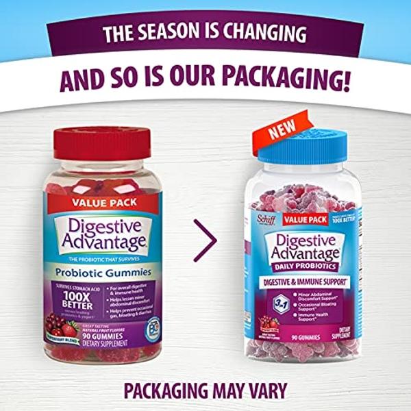 Digestive Advantage Daily Probiotic Gummies for Digestive & Gut Health for Men and Women, Superfruit Flavor, Red, 180 Count, Pack of 2