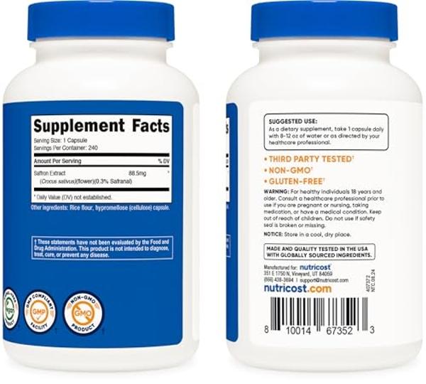 Nutricost Saffron Extract 88.5mg, 240 Capsules - Veggie Caps, Non-GMO, Gluten Free