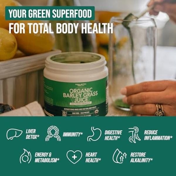 Organic Barley Grass Juice Powder - Grown in Volcanic Soil of Utah - Raw & BioActive Form, Cold-Pressed then CO2 Dried – Gluten Free, GMO free, Vegan - Complements Wheatgrass Juice