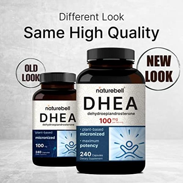 NatureBell DHEA 100mg for Men & Women, 240 Capsules | Max Strength, Micronized Grade for Better Absorption – Supports Energy Level, Metabolism & Healthy Aging – Non-GMO, Made in U.