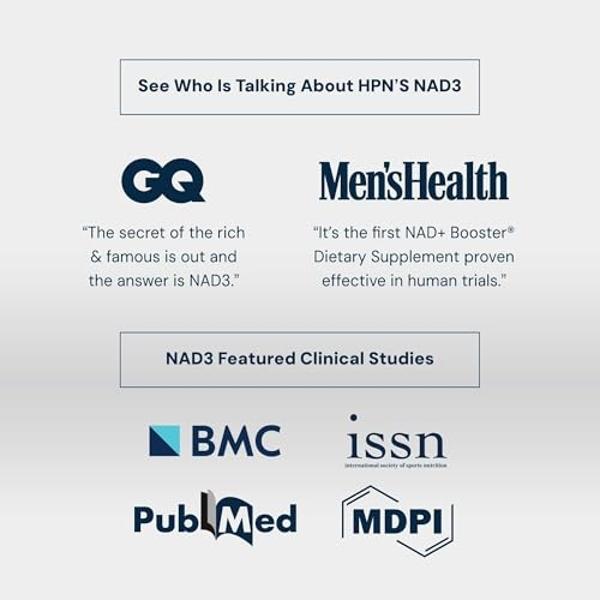 HPN Supplements NAD3 NAD+ Booster | Extra Value Size 4 Month Supply | Clinically Proven & Independently Tested - Metabolic Repair | 312 mg per Serving - 240 Capsules