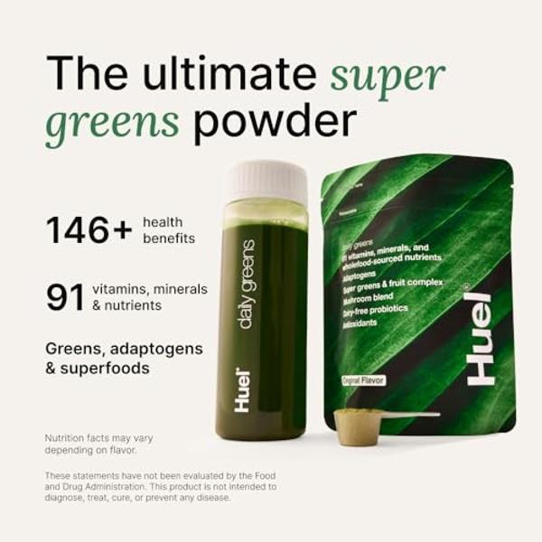 Huel Daily Greens Lemon & Ginger | Superfood Greens Powder | 91 Vitamins, Minerals, and Wholefood-Sourced Ingredients | Adaptogens, Antioxidants, Gut-Friendly Probiotics | 30 Servi
