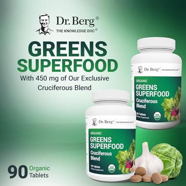 Dr. Berg's Greens Superfood Cruciferous Vegetable Tablets - Vegetable Supplements for Adults w/ 11 Phytonutrient Super Greens Tablets - Energy, Immune System & Liver Veggie Tablets