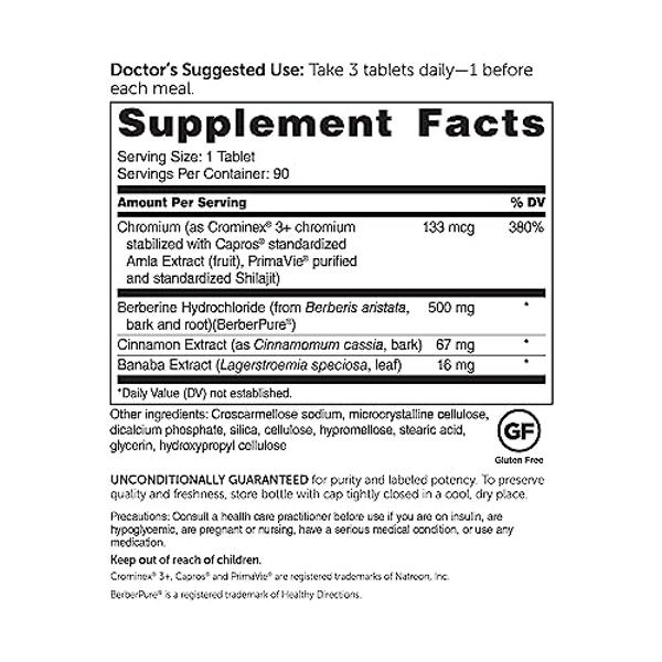 Dr. Whitaker’s Berberine GlucoGold Supplement with 1500 mg per Day of BerberPure Berberine, Concentrated Cinnamon, Crominex Chromium and Banaba Leaf Extract (90 Tablets)