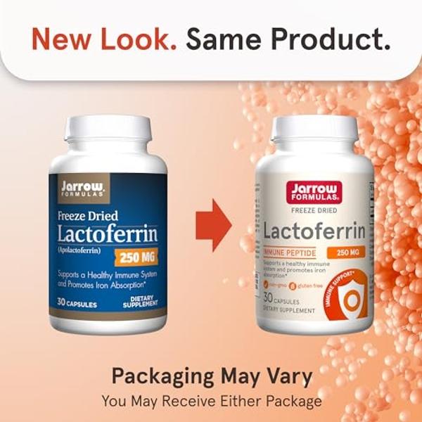 Jarrow Formulas Lactoferrin 250 mg - Immune-Supporting Glycoprotein - For Healthy Immune System Support & Iron Absorption - Freeze Dried - Gluten Free - Non-GMO - 30 Capsules (Serv