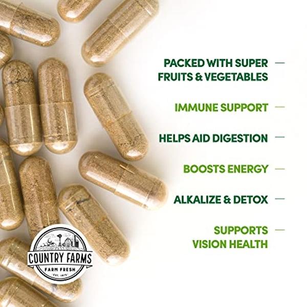 COUNTRY FARMS Super Fruits and Veggies Capsules, Whole Food Supplement, Powerful Antioxidant, Supports Energy, Immune Health, Boosts Digestive Health, 30 Organic Super Foods, 60 Se