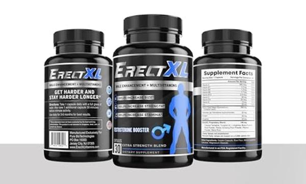 ErectXL Male Enhancement + MULTIVITAMIN - Increase Erection Size, Strength, Stamina | Nitric Oxide & Testosterone Booster w/Horny Goat Weed & Maca Root +19 Ingredients
