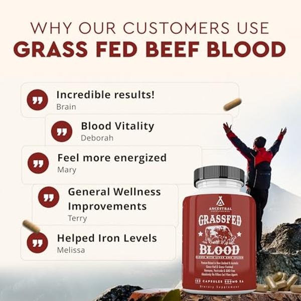 Ancestral Supplements Grass Fed Blood is Blood, Liver & Spleen Formula, 500mg, Grass Fed Beef Supplement, Red & White Blood Cell Formation, Immune and Heart Health Support, Non GMO