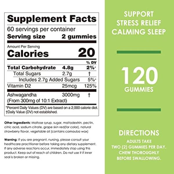 Nature's Key Ashwagandha Gummies, High Potency Ashwagandha Root Extract with Vitamin D2, for Men & Women, Stress, Calm Mood & Cognition, Strawberry Flavor (120 Count (Pack of 1)