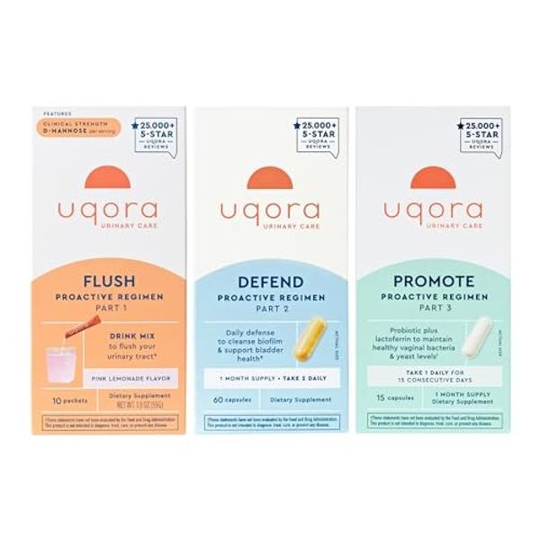 Uqora Complete Regimen with Flush, Defend & Promote - Urinary Tract Support with D-Mannose, Vitamin C, Green Tea Extract, Probiotics & More - Comprehensive Bladder Health Support* 