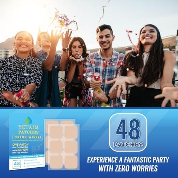YETAIM Recovery Patches for Women Men: 48-Pack Energy Boost Fast Recovery - Day Night Party Support - Apply on Arm Neck Wrist Back for Party Fun Morning Revival - Clear Blue