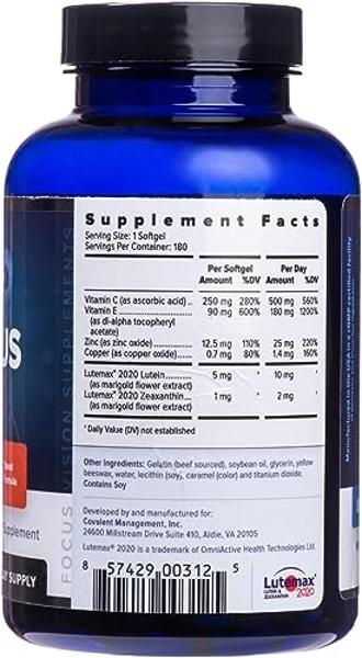 Focus Select AREDS2 Based Eye Vitamin-Mineral Supplement - AREDS2 Based Supplement for Eyes (360 ct. 180 Day Supply) - AREDS2 Based Low Zinc Formula - Eye Vision Supplement and Vit