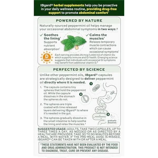 IBgard With Vitamin D, Peppermint Oil Capsules, Supports Immune and GI Health, 48 Capsules