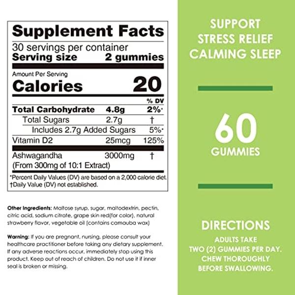 Nature's Key Ashwagandha Gummies, High Potency Ashwagandha Root Extract with Vitamin D2, for Men & Women, Stress, Calm Mood & Cognition, Strawberry Flavor (120 Count (Pack of 1)