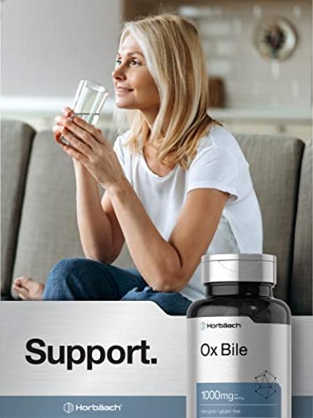 Horbäach Ox Bile Supplement | 1000mg | 100 Capsules | Digestive Enzymes Supplement | Non-GMO & Gluten Free