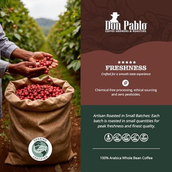 2LB Don Pablo Gourmet Coffee - Signature Blend - Medium Dark Roast - Whole Bean Coffee - 100% Arabica Beans - Low Acidity and Non-GMO - 2lb bag