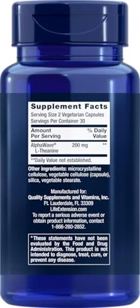 Life Extension L-Theanine, 60 Vegetarian Capsules (Pack of 2) - Amino Acid Derived from Tea - Gluten-Free, Non-GMO
