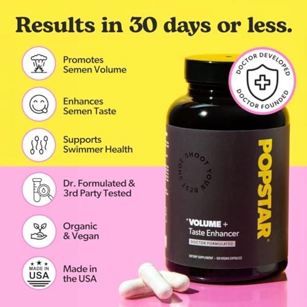 POPSTAR Labs Semen Volume Booster - Men's Semen Health & Fertility Supplement - Doctor Formulated to Increase Load Volume - Made in USA - Non-GMO, Organic, Vegan - 240 Capsules - (