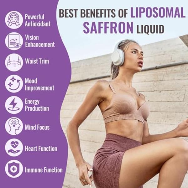 Saffron Supplements - 88.5 mg Saffron Extract Better Bioavailability Liposomal Drops for Mood, Energy, Vision & Focus with Ashwagandha, Turmeric, Magnesium, Zinc, Vitamin B12 & D3,