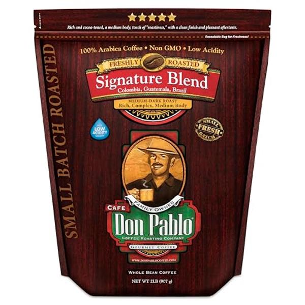 2LB Don Pablo Gourmet Coffee - Signature Blend - Medium Dark Roast - Whole Bean Coffee - 100% Arabica Beans - Low Acidity and Non-GMO - 2lb bag