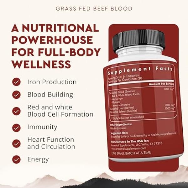 Ancestral Supplements Grass Fed Blood is Blood, Liver & Spleen Formula, 500mg, Grass Fed Beef Supplement, Red & White Blood Cell Formation, Immune and Heart Health Support, Non GMO