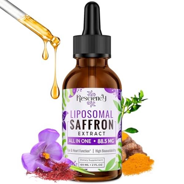 Saffron Supplements - 88.5 mg Saffron Extract Better Bioavailability Liposomal Drops for Mood, Energy, Vision & Focus with Ashwagandha, Turmeric, Magnesium, Zinc, Vitamin B12 & D3,