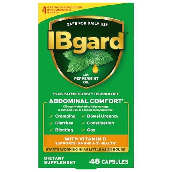 IBgard With Vitamin D, Peppermint Oil Capsules, Supports Immune and GI Health, 48 Capsules