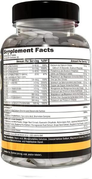 CONTROLLED LABS Orange Triad Daily Multivitamin, Iron Free Sports Supplement for Workout, Digestion, Immune, and Joints, 30 serv Muscle Building and Recovery Tablets