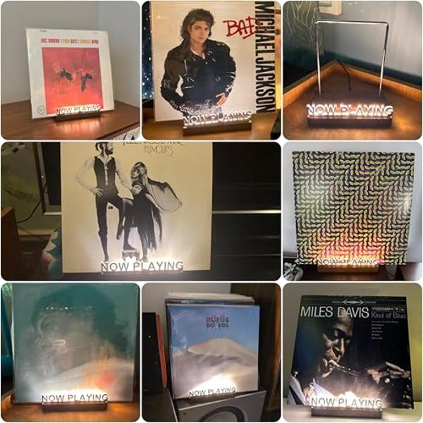 KORRTFID Now Playing Vinyl Record Stand, Light Up Vinyl Record Display Stand, Holder for Album Display Storage, Warm White Light with Fingerprint-Proof Acrylic Letters