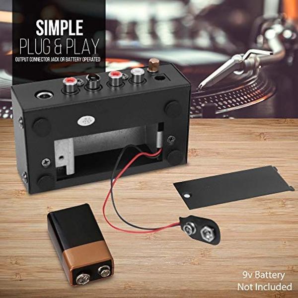 Pyle Phono Turntable Preamp - Mini Stereo Preamplifier with 9V Battery - 12V DC Power Adapter - RCA Input/Output - Low Noise - Ideal for Phonograph and Vinyl - PP555
