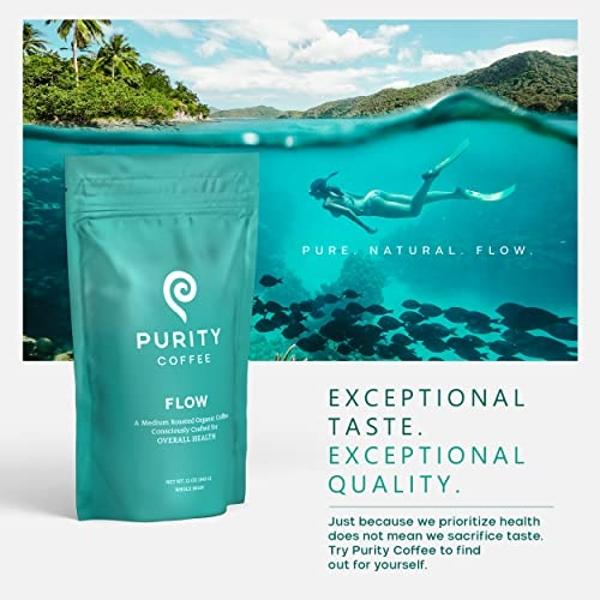 Purity Coffee FLOW Medium Roast Organic Coffee - USDA Certified Organic Specialty Grade Arabica Whole Bean Coffee - Third Party Tested for Mold, Mycotoxins and Pesticides - 12 oz B