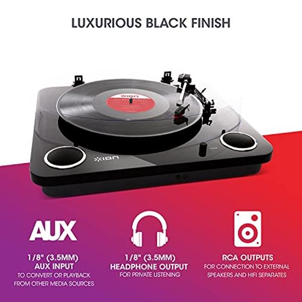 ION Audio Max LP Black |Three Speed Vinyl Conversion Turntable with Stereo Speakers, USB Output to Convert Vinyl Records to Digital Files and Standard RCA & Headphone Outputs
